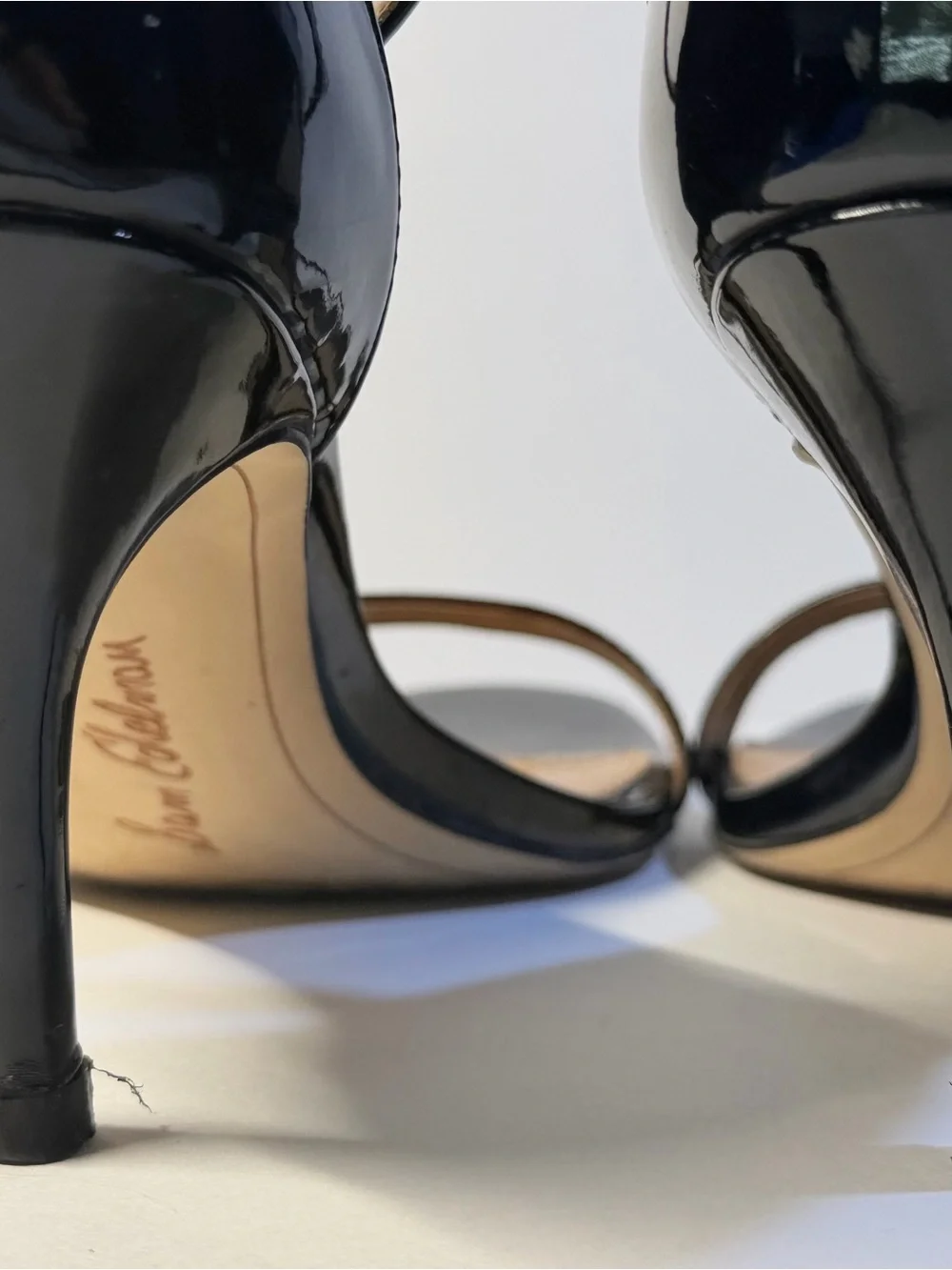 SAM EDELMAN Patti Black Patent Ankle Strap Heels, Gently worn. Size 7.